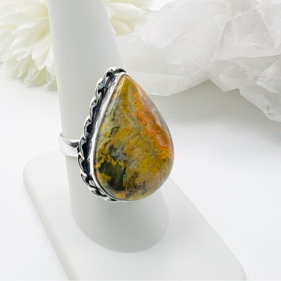 🌷Sterling Silver 925 Bumblebee Jasper Ring Size 8.75 Handmade New - Picture 3 of 10